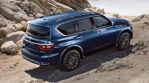 2023 Nissan Armada ascending off road hill illustrating body-on-frame construction. | Taylor's Auto Max Nissan in Great Falls MT